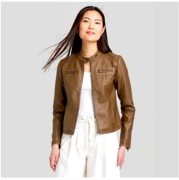 NWOT Wild Fable Women's Brown Leather Jacket, XS - Picture 1 of 3